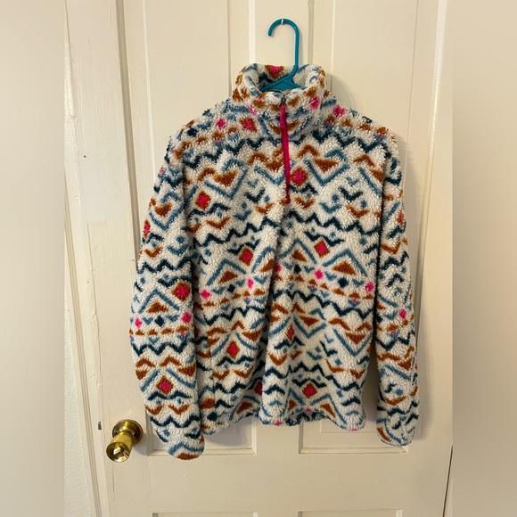 EDDIE BAUER Aztec print teddy bear 1/4 zip fleece Sz S - Picture 1 of 8